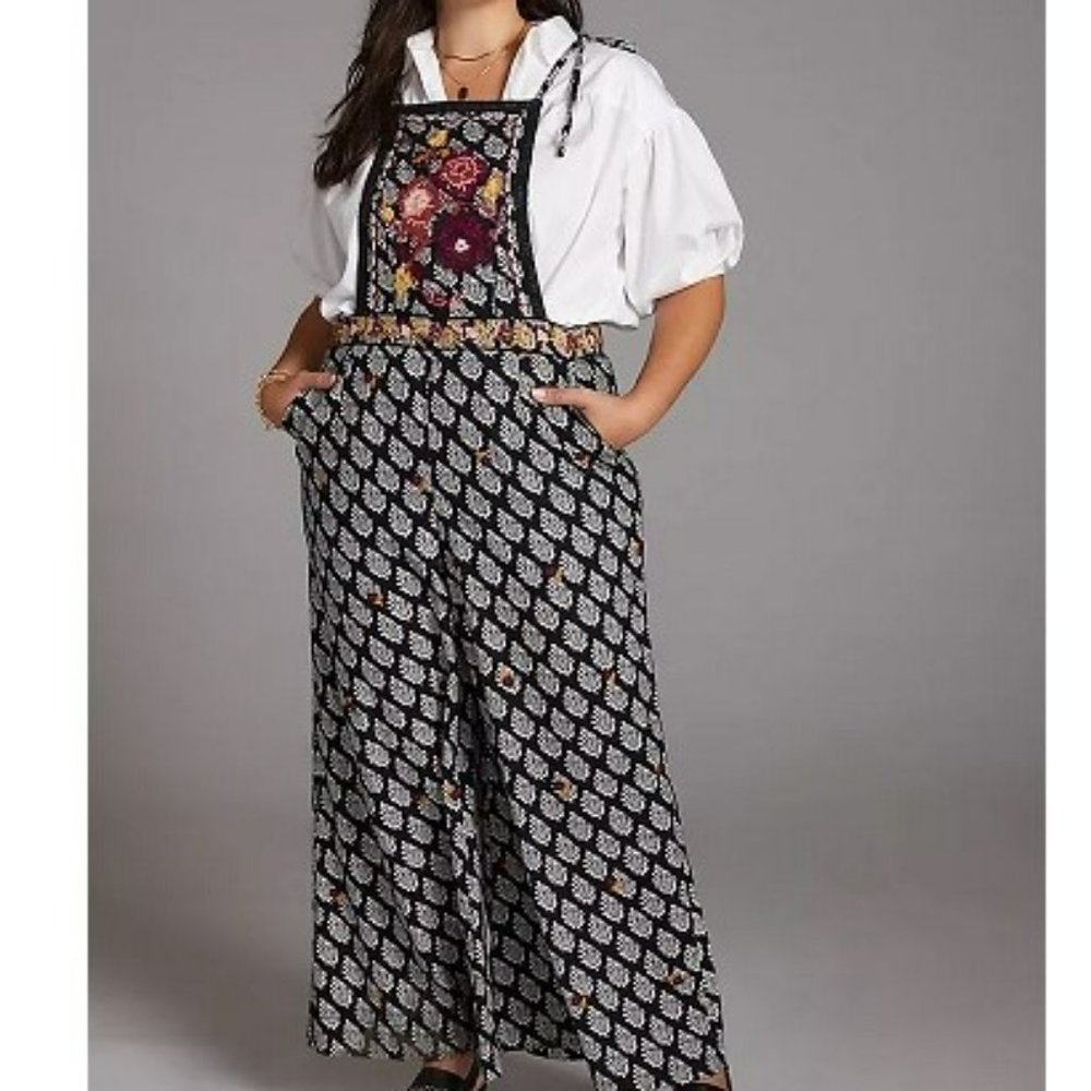 New Anthropologie Embroidered Wide Leg Jumpsuit Plus size